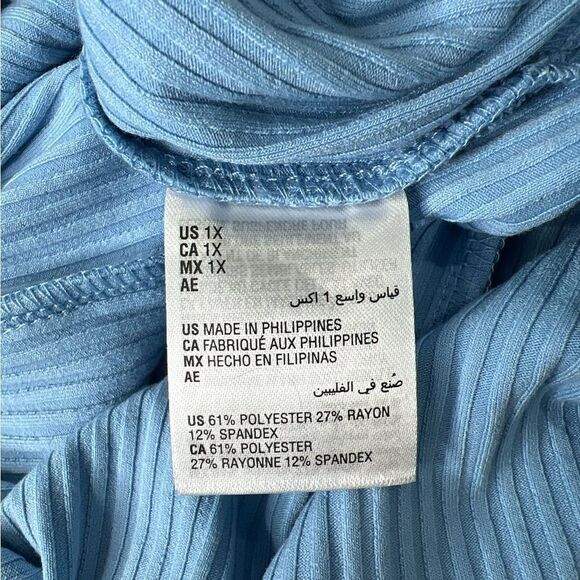 Bar III Blue Cap Sleeve Ribbed Sheath Side Slit Dress MIDI Sz 1X NEW - Picture 5 of 8